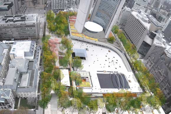 Overhead rendering of the revitalized Square.