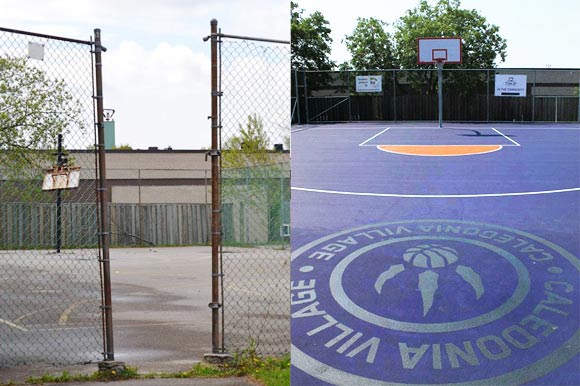 The Lotherton community basketball court: before and after.