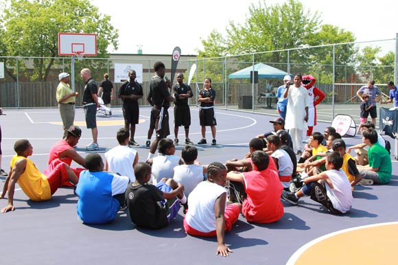 Toronto Raptors celebrating opening day with the new Lotherton community.